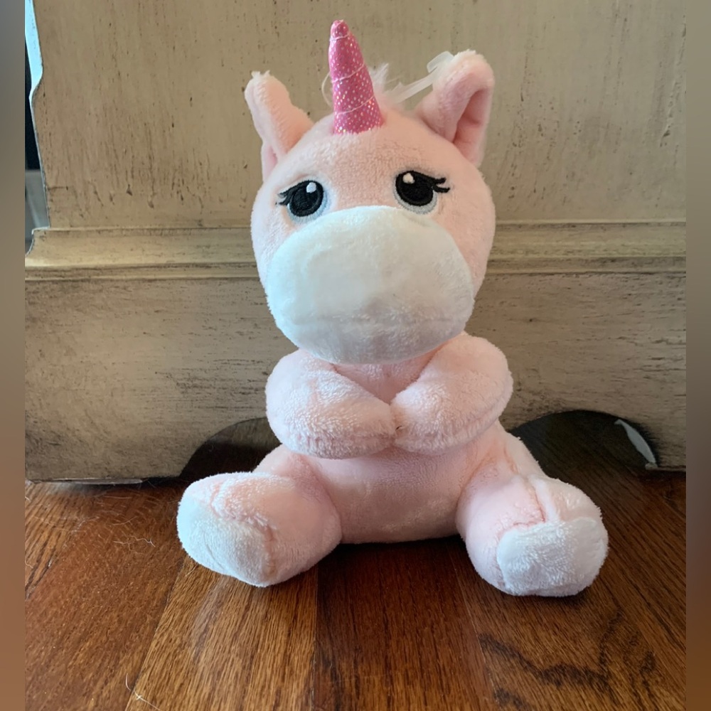 Pink Unicorn Fantasy Plush Glitter Horn Embroidered Eyes 8" Stuffed Animal